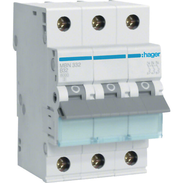 Hager Leitungsschutzschalter 3pol. B-32A, 6kA MBN332